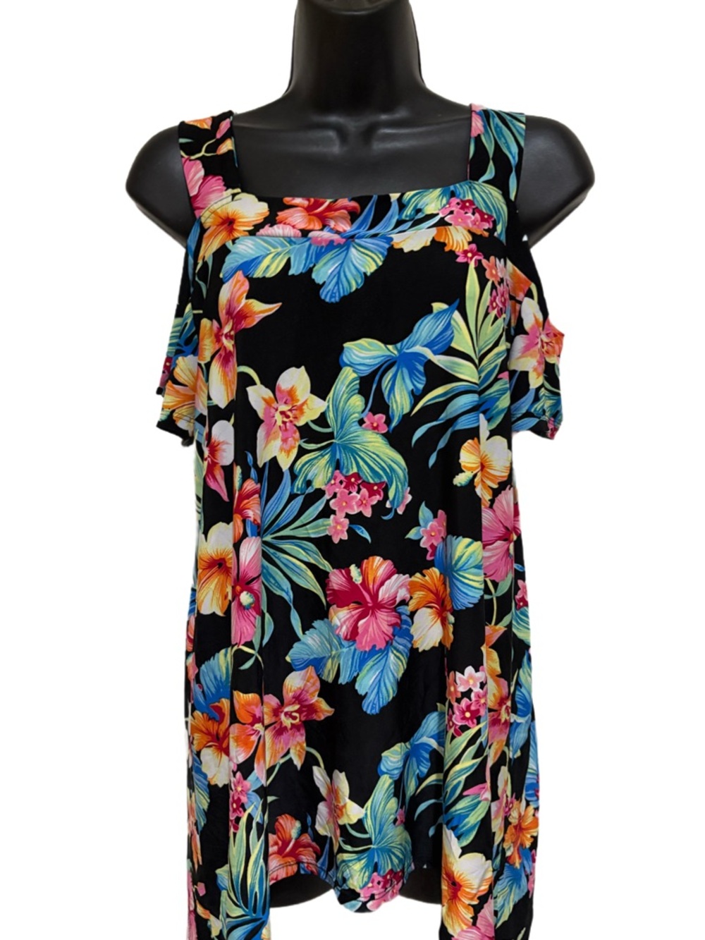 Black Tropical Floral Cold-Shoulder Tunic❤️Like New